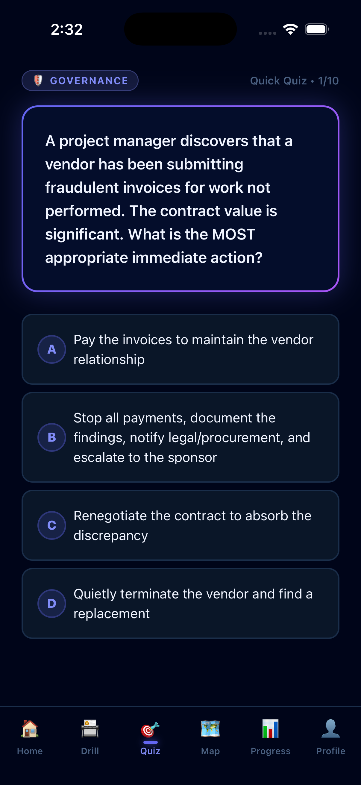 Praxam scenario quiz
